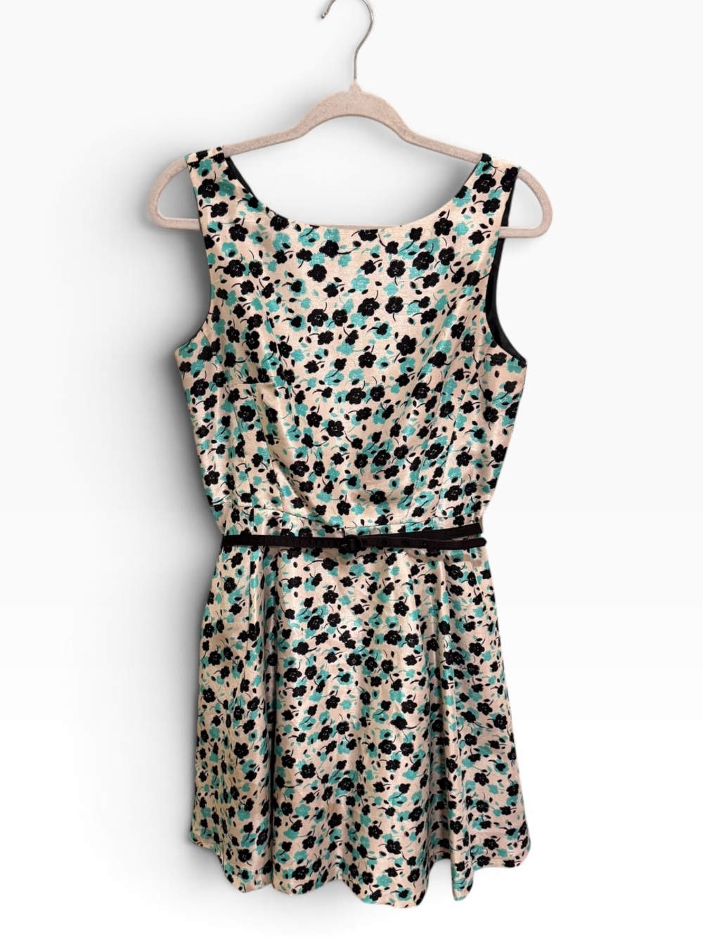 Taylor Cream Floral Mini Dress with Teal & Black Print